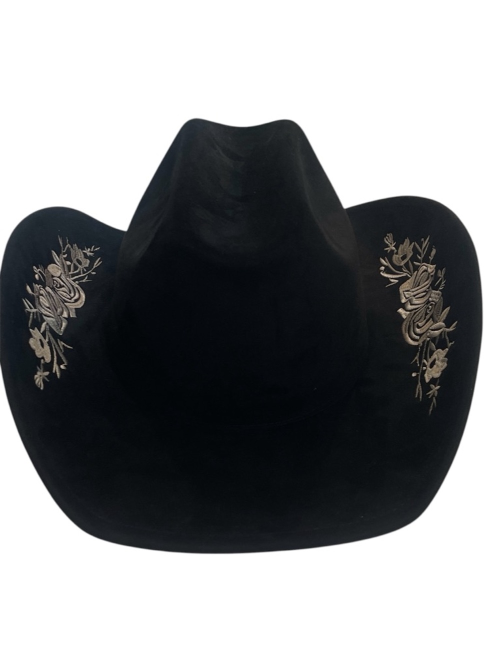 HAT western cowboy cowgirl gold rose embroidered faux suede NWT black